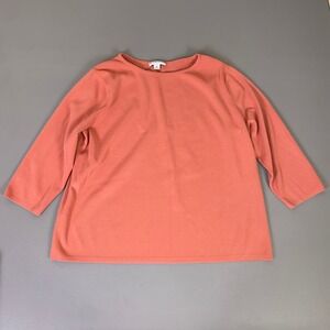 Pendleton Top Women Plus Size 2X Coral 3/4 Sleeve‎ Crew Neck Knit Rayon Nylon